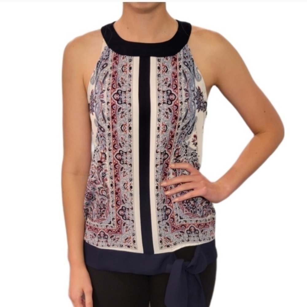 Soho New York & Company Navy Paisley Halter Top Side Tie Blouse Womens Small